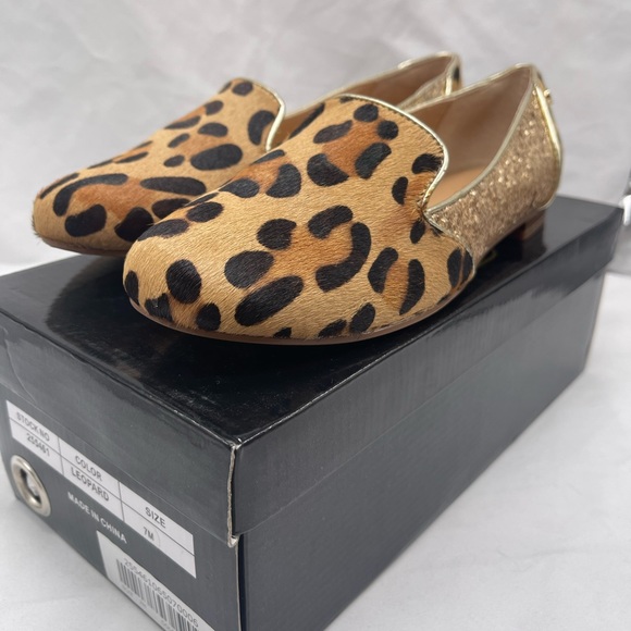 IMAN Shoes - IMAN NWB 7 Calf Hair Gold Glitter Leopard Cheetah Animal Flats Shoes Loafer